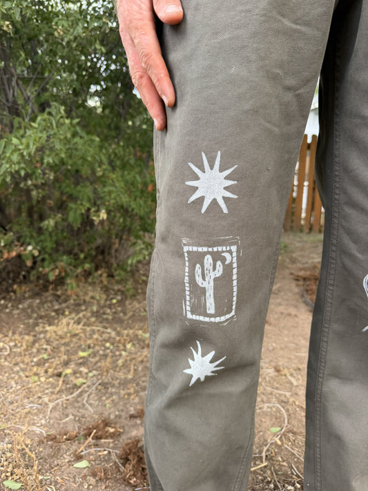 Hand Printed Linocut Overalls