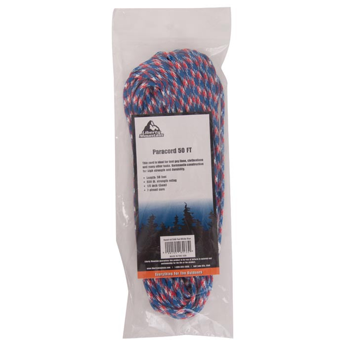Paracord 50 Foot - Red, White & Blue